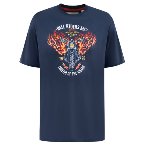D555 Hockney Motorrad-T-Shirt mit Aufdruck, Marineblau
