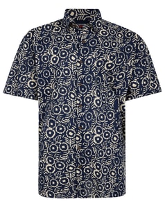 Espionage Hemd mit abstraktem Print Marineblau/Ecru