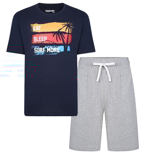 Bigdude Eat Sleep Surf Pyjama-Set Marine/Grau meliert