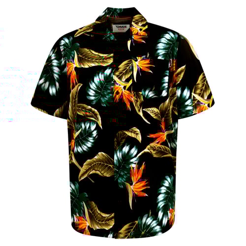 D555 Selby Hawaiian All Over Print Revere Kragen Hemd Schwarz
