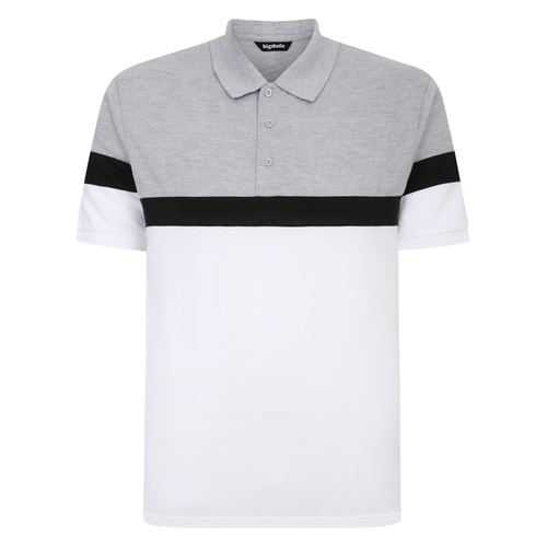 Bigdude Piqué-Poloshirt mit Farbblockdesign, Grau/Weiß, Tall
