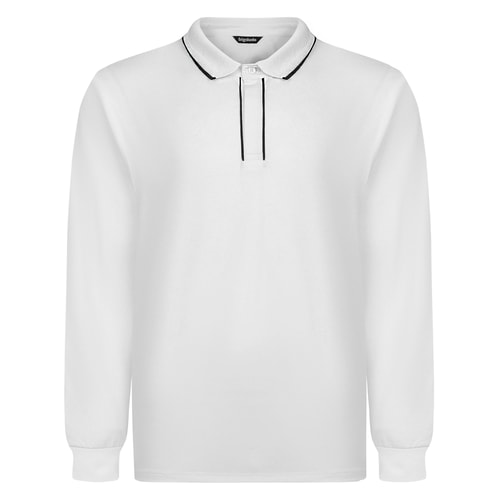 Bigdude Langarm-Polohemd mit Rippkragen, Weiß