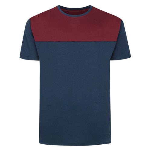 Bigdude Cut & Sew 2-Ton-T-Shirt Marineblau/Burgunderrot