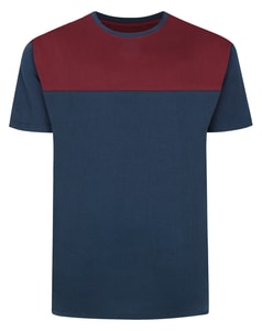 Bigdude Cut & Sew 2-Ton-T-Shirt Marineblau/Burgunderrot