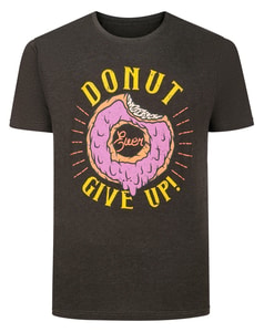 Bigdude Donut Give Up Print T-Shirt Anthrazit meliert