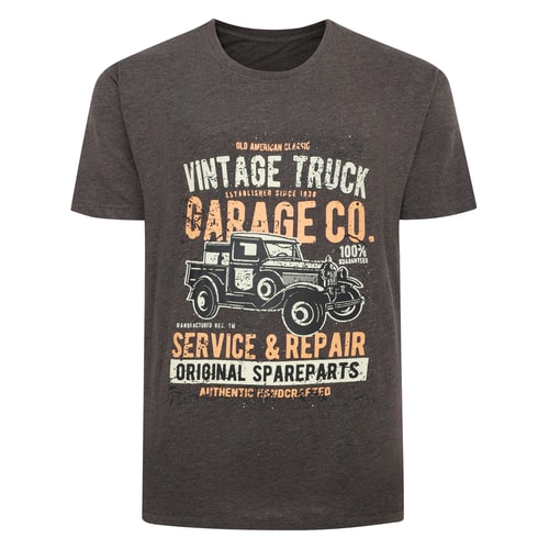 Bigdude – T-Shirt mit Vintage-Truck-Print, Anthrazit