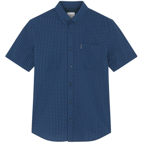 Ben Sherman – Kurzärmliges, charakteristisches Gingham-Hemd in Königsblau