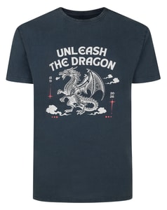 Bigdude Unleash the Dragon Acid Wash Print T-Shirt, gewaschenes Marineblau