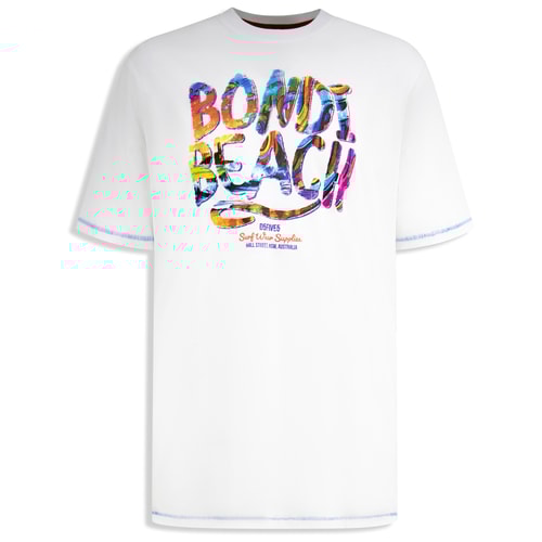 D555 Sydney Mehrfarbiges T-Shirt mit Bondi Beach-Print Weiß