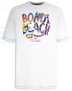 D555 Sydney Mehrfarbiges T-Shirt mit Bondi Beach-Print Weiß