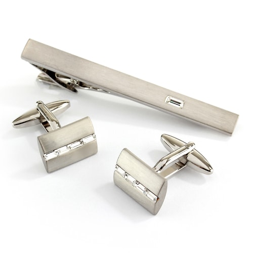 Sophos 4 Crystal Stones Tie Bar And Cufflinks Set