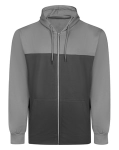 Bigdude Colour Block Kapuzenpullover mit Reißverschluss, Anthrazit/Grau, Größe L