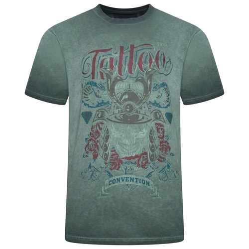 KAM Cool Dye Washed Tattoo Print T-Shirt Dunkelblau