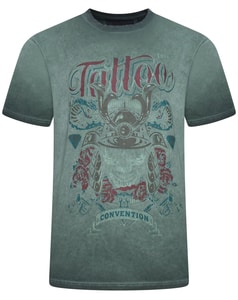 KAM Cool Dye Washed Tattoo Print T-Shirt Dunkelblau