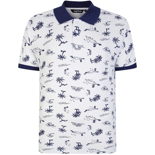 Bigdude Poloshirt mit Palmen-Print, weiß, groß