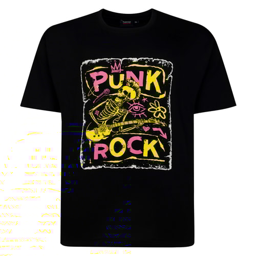 Schwarzes T-Shirt mit Spionage-Punk-Rock-Print