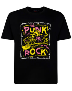 Schwarzes T-Shirt mit Spionage-Punk-Rock-Print