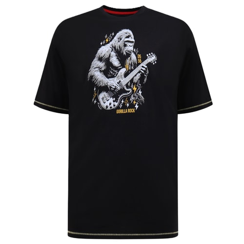 D555 Macfarlan Gorilla-Gitarren-T-Shirt mit Aufdruck, gewaschenes Schwarz