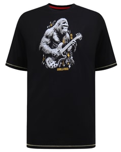 D555 Macfarlan Gorilla-Gitarren-T-Shirt mit Aufdruck, gewaschenes Schwarz