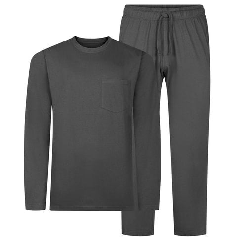Bigdude Langarm-Jersey-Pyjama-Set Anthrazit