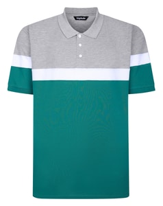 Bigdude Piqué-Poloshirt mit Farbblock-Design, Türkis/Grau/Weiß