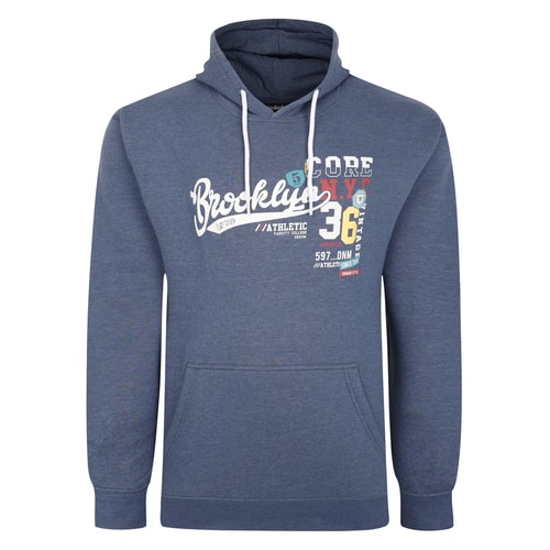 Bigdude – Kapuzenpullover „Brooklyn Print“ in großer Größe, dunkler Denim