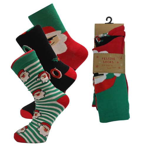 3er-Pack Socken mit Weihnachtsmotiv, Grün/Schwarz