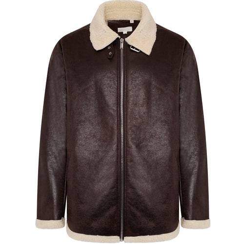 Tooting & Brow Faux Shearling Harrington Jacke Braun