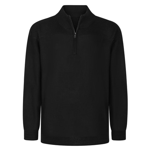 Bigdude Pullover mit strukturierter Oberfläche und halbem Reißverschluss, Schwarz