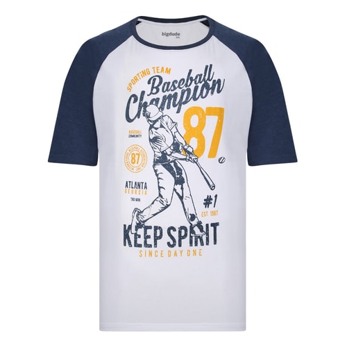 Bigdude 'Baseball Champion' Raglan T-Shirt Denim/Weiß Tall