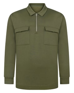 Bigdude Sweatshirt mit halbem Reißverschluss und zwei Taschen, Olivgrün