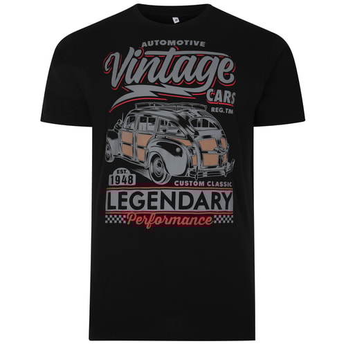Bigdude Vintage Car Print T-Shirt Schwarz