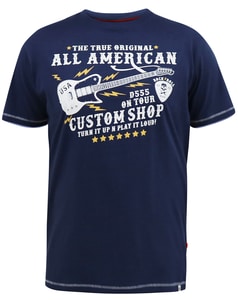 D555 Bronte All American T-Shirt mit Gitarren-Print, Marineblau