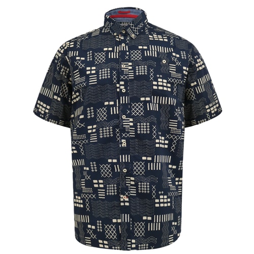 D555 Rick Geometric AOP Button-Down-Hemd, Marineblau
