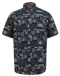 D555 Rick Geometric AOP Button-Down-Hemd, Marineblau