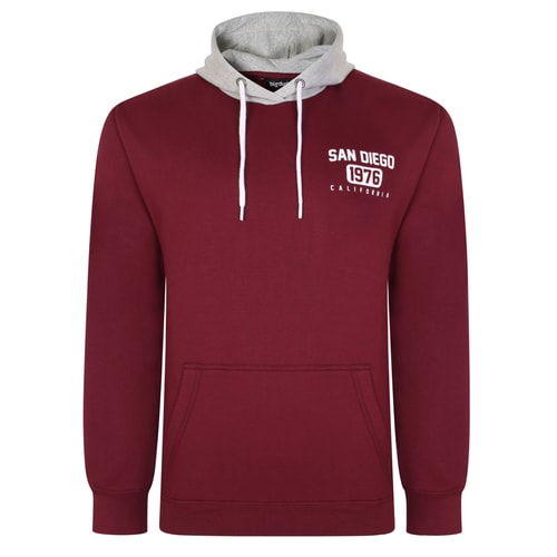Bigdude Contrast San Diego Print Hoody Burgund Tall