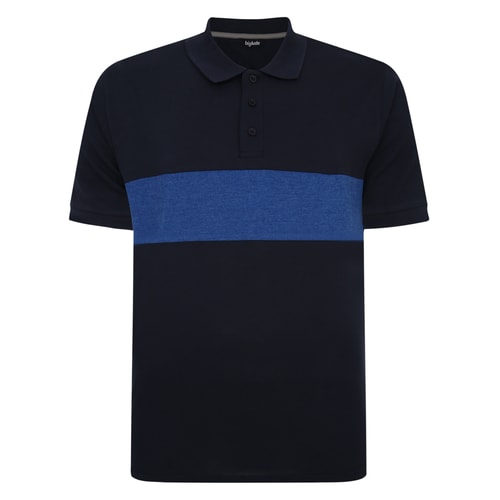 Bigdude-Poloshirt aus reiner Baumwolle mit Farbblockmuster, Marineblau/Königsblau, groß