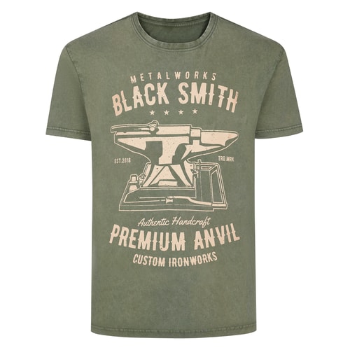 Bigdude Blacksmith Acid Wash bedrucktes T-Shirt, gewaschenes Khaki
