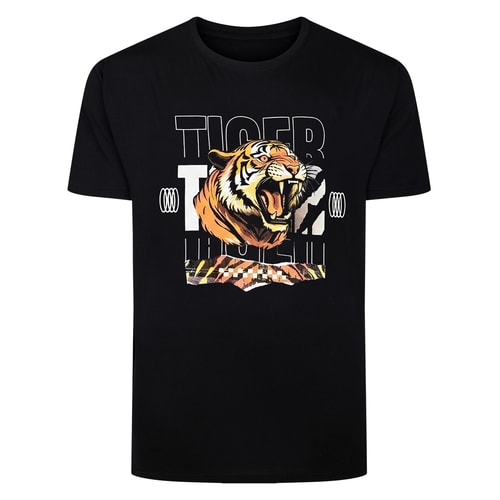 Bigdude Tiger Print T-Shirt Schwarz