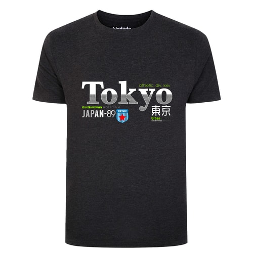 Bigdude – T-Shirt mit Tokyo-Print, Anthrazit