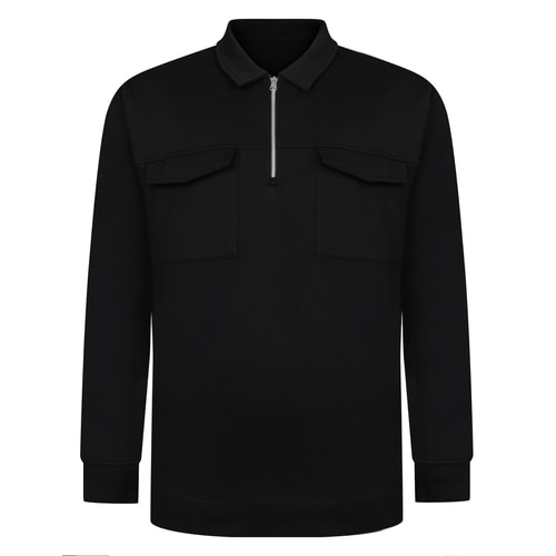 Bigdude Sweatshirt mit halbem Reißverschluss und zwei Taschen, Schwarz