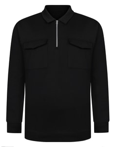 Bigdude Sweatshirt mit halbem Reißverschluss und zwei Taschen, Schwarz