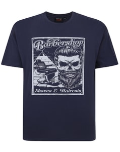 Espionage – T-Shirt mit „Barbershop“-Print, Marineblau