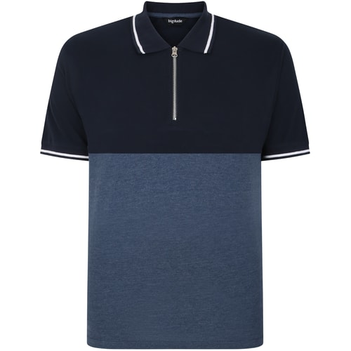 Bigdude Colour Block Poloshirt mit Reißverschluss, Marineblau/Jeans