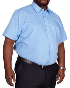 Bigdude klassisches Kurzarm Popeline Hemd Hellblau Tall Fit 