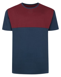 Bigdude Cut & Sew 2-Ton-T-Shirt Marineblau/Burgunderrot