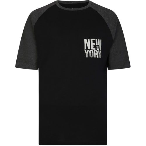 Bigdude New York Contrast Raglan T-Shirt Schwarz/Anthrazit meliert