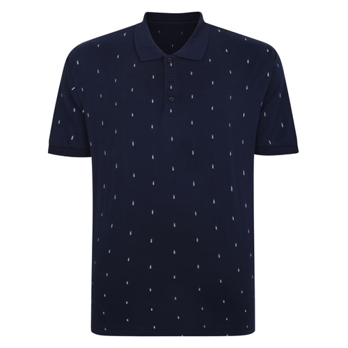 Bigdude – AOP – Geometrisches Poloshirt mit Knöpfen, Marineblau, Groß