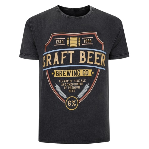 Bigdude – T-Shirt mit Acid-Wash-Craft-Beer-Print, verwaschenes Schwarz