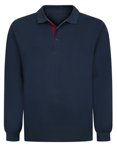 Bigdude Langarm-Poloshirt mit Kontrastknopfleiste, Marineblau/Burgunderrot